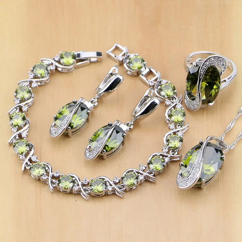 Комплект из колье серёг кольца и браслета серебра 925 пробы|cz jewelry set|jewelry sets for