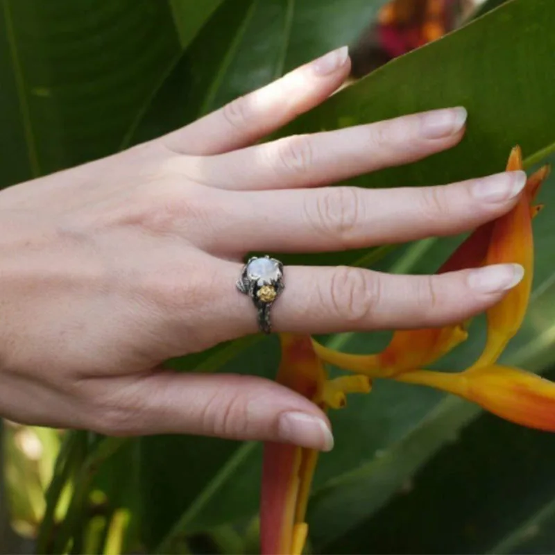 Женское кольцо с лунным камнем Винтажное серебряного цвета вечерние Обручальные