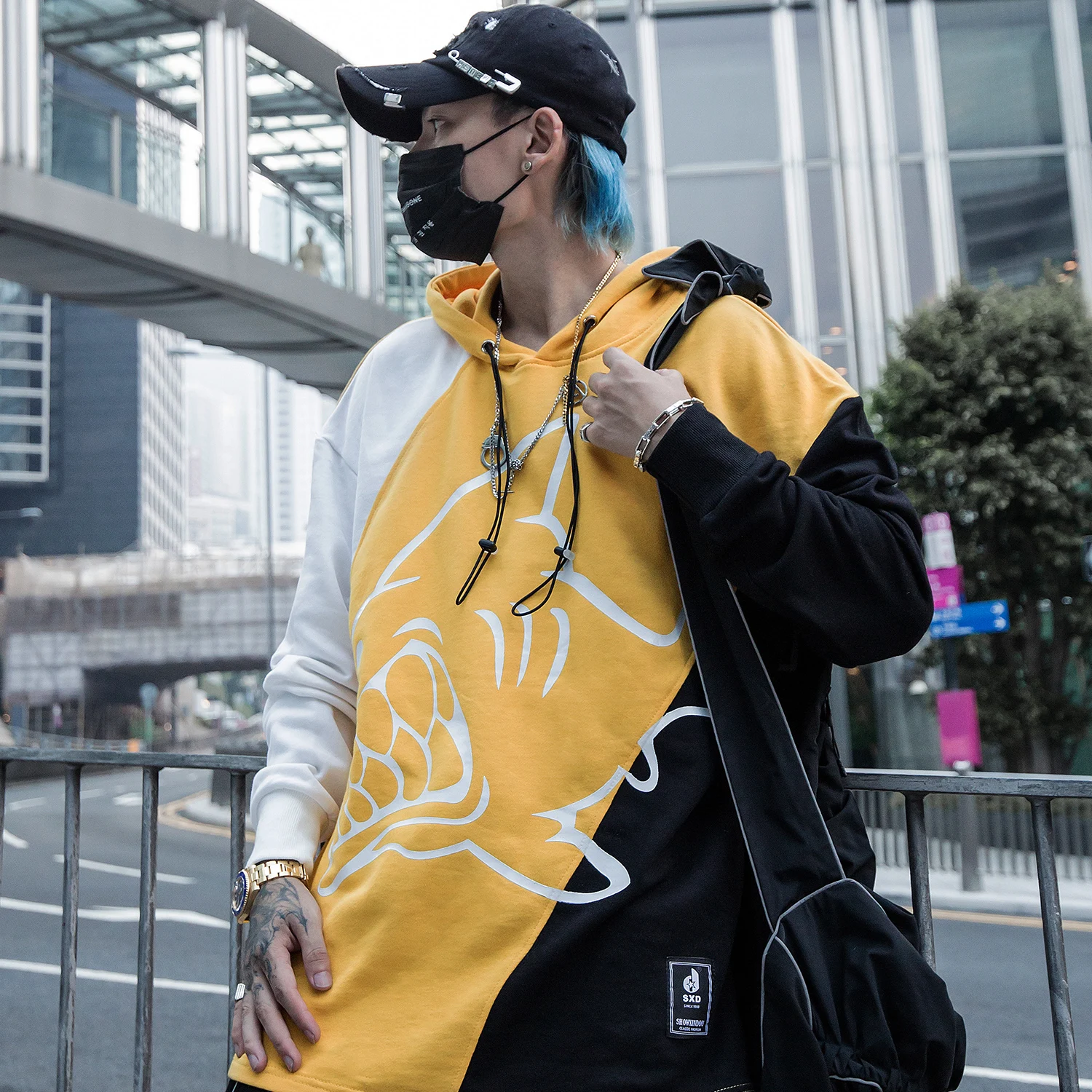 Aelfric Eden мужские толстовки с капюшоном в стиле пэчворк принтом акулы Harajuku