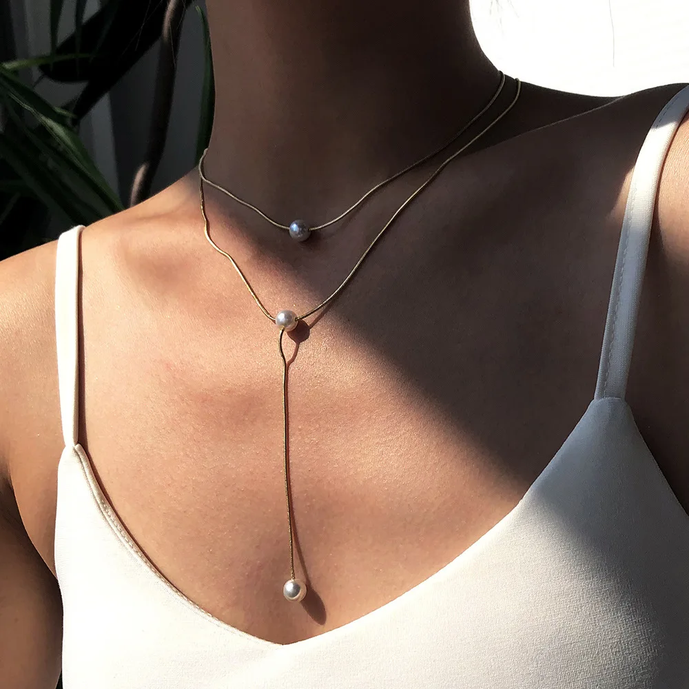 

2021 New Pearl Necklace European and American Exquisite Simple Necklace Female Fashion Pearl Pendant Clavicle Chain Necklace