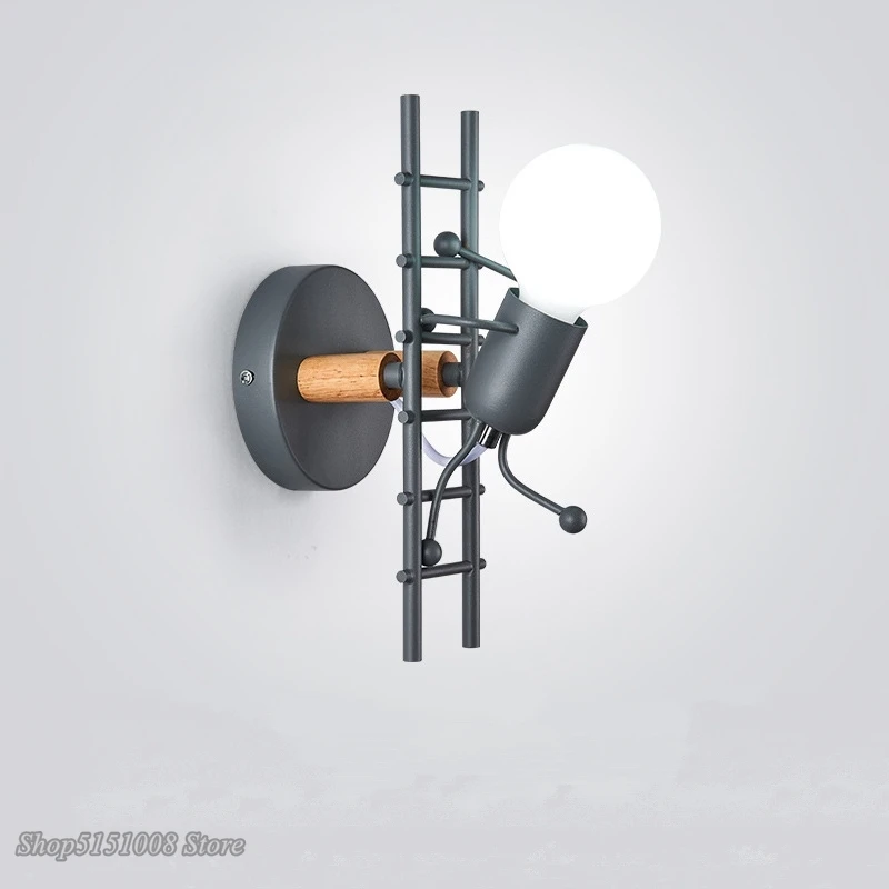 Modern Nordic Creative Iron wall lamp Little Man climb stair Bedside Led wall light  Kid's Room Living Room Wall Sconce Decor