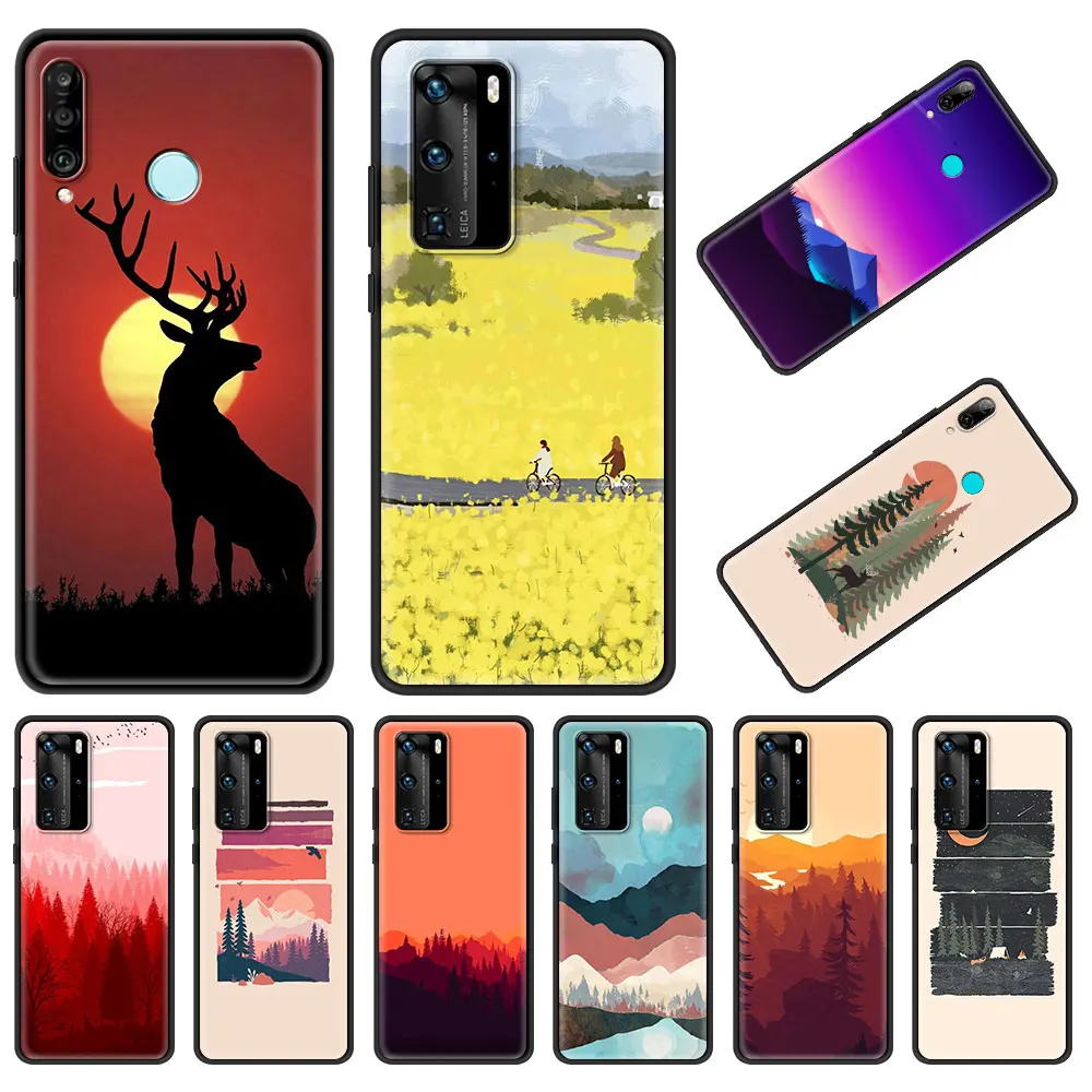 Роскошный силиконовый чехол для телефона с изображением гор и маслом Huawei P30 P40 Lite E