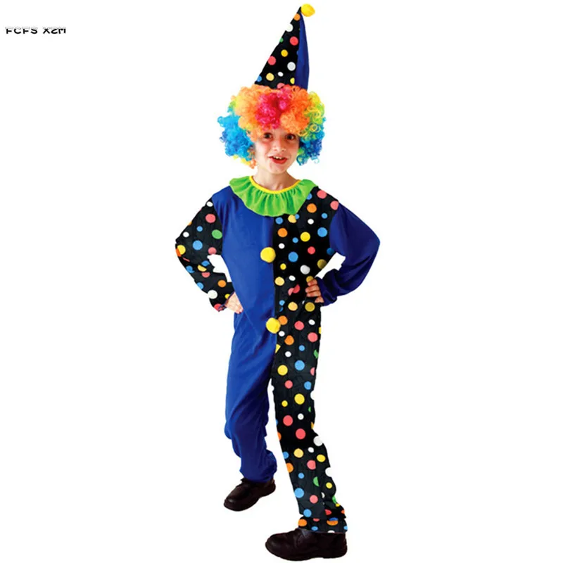 

Orange Jumpsuits Funny Boy Circus Clown Cosplay Kid Children Halloween Droll Joker Costume Carnival Purim Stage Play Party Dress