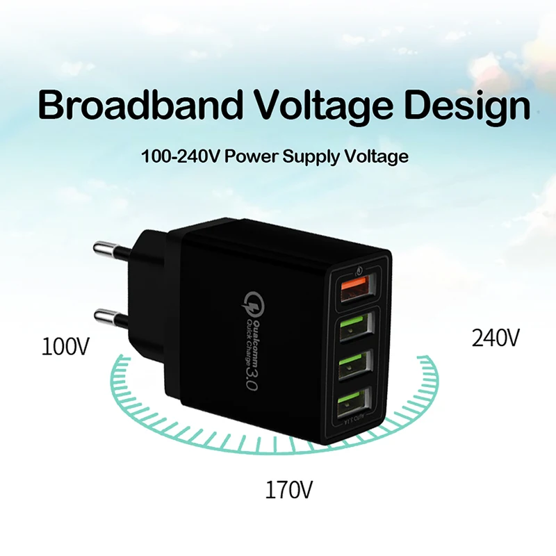 Зарядное устройство USB 4 порта Quick Charge 3,0 для Samsung iPhone XiaoMi настенный мобильный телефон Универсальный адаптер Быстрая зарядка 4,0 CinkeyPro