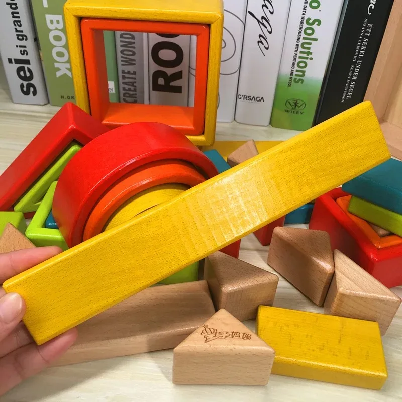 32-piece Kids Wooden Rainbow Stacking Blocks Educational Montessori Toys Baby Early Education Boys and Girls Gifts