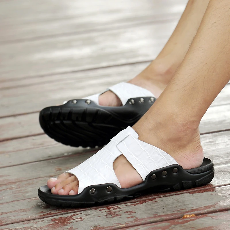 Мужские летние шлепанцы удобные сандалии для побережья пляжа плоская подошва