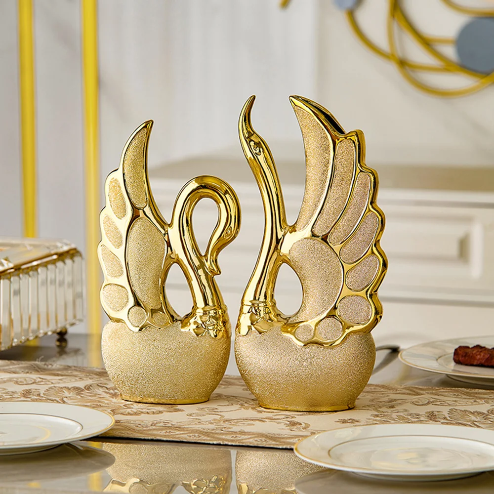 Скандинавская Роскошная скульптура керамическая статуя золотого лебедя