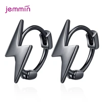 new 925 sterling silver unique shaped piercing huggie lightning hoop earring for women black platinum sterling silver jewelry
