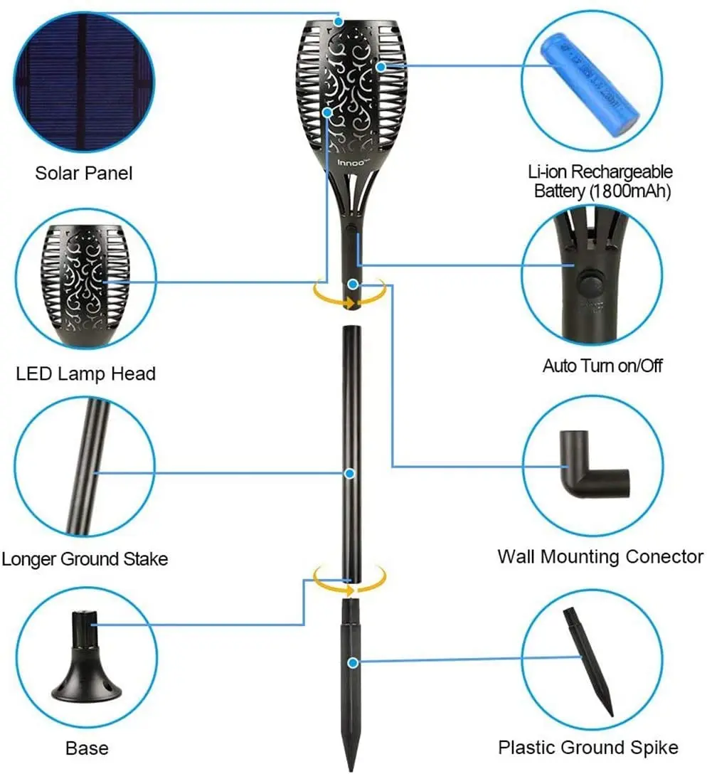

96LED Solar Lights Upgraded Solar Flickering Flame Torch Light Flames Auto On/Off Outdoor Path Light for Garden Patio Driveway