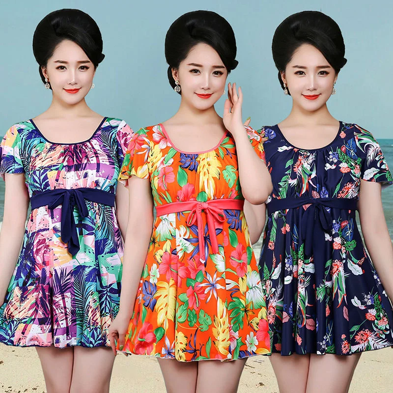 

Одежда для плавания для мам, Женская юбка большого размера, новинка 2021, свободный пляжный купальник из двух предметов для женщин среднего и ...