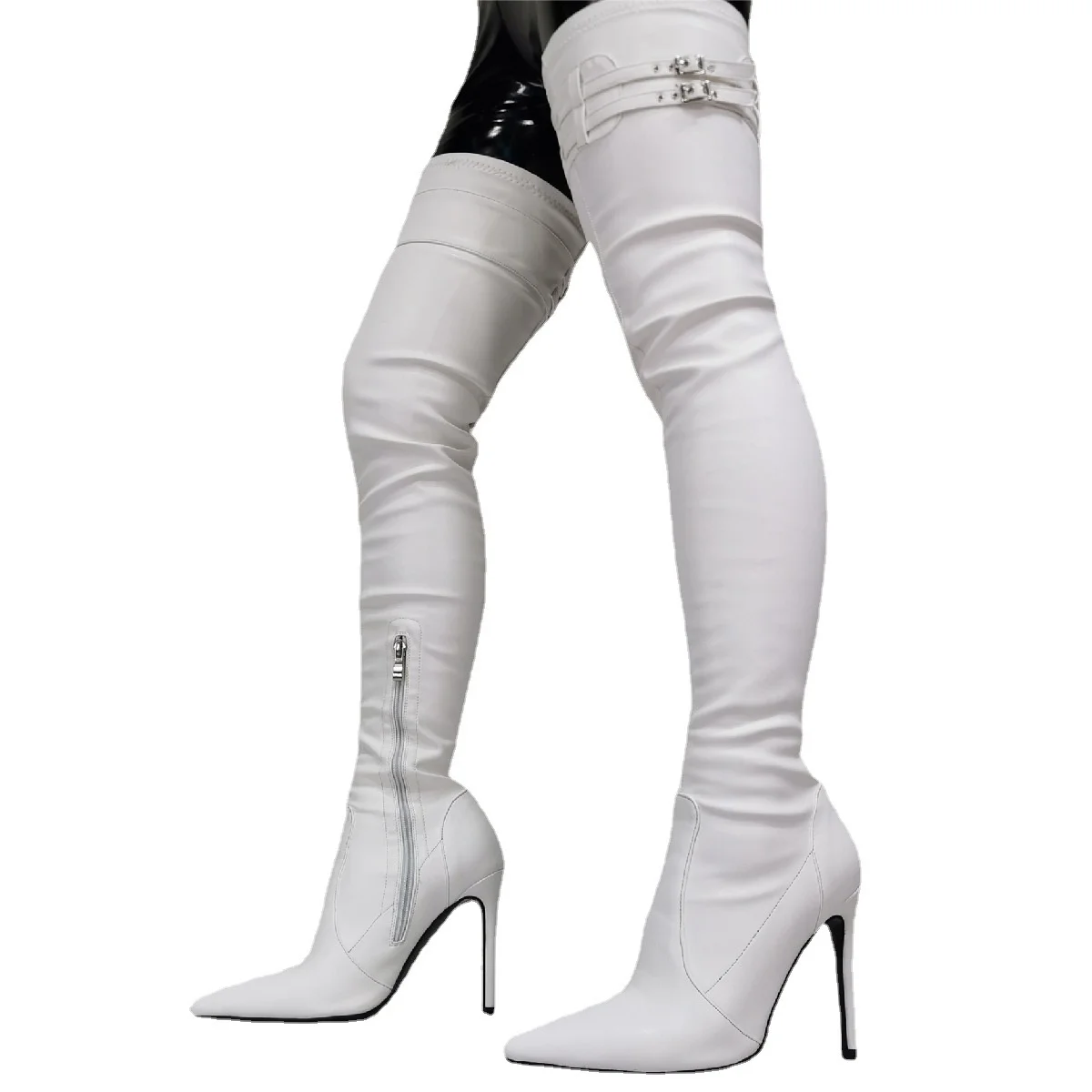 

Heel Thin Over The Knee Zipper Sexy Shoes Women High Heels Whiter Elastic Boots Buckle Botas Mujer Big Size 47 Thigh Boot