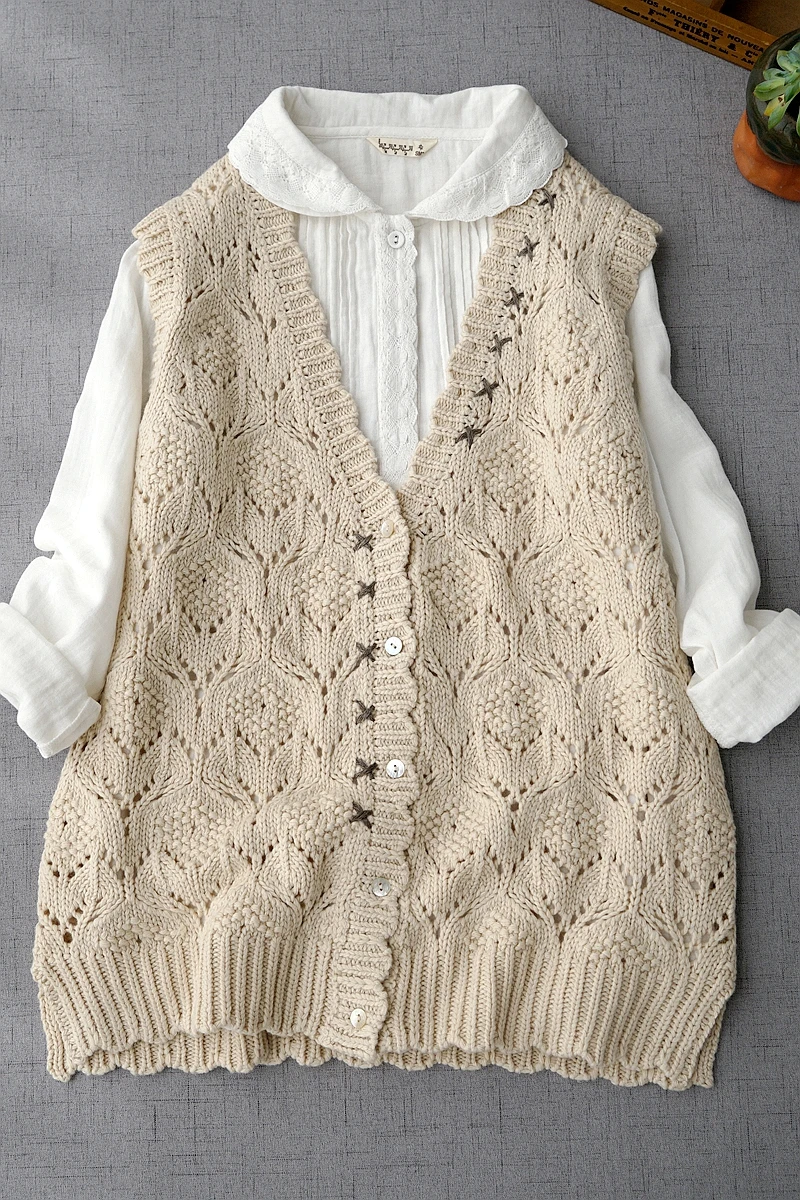 

Spring Autumn New Women All-match Loose Japanese Style Mori Girls Knitted Comfortable Knitting Woolen Vest Cardigans