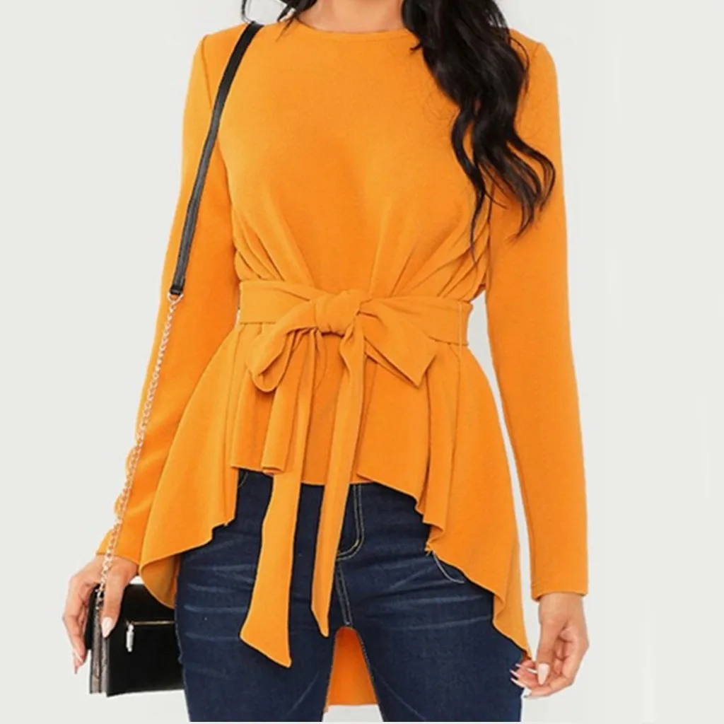 Женская облегающая туника Повседневная Зимняя Блузка с высоким низким верхом и