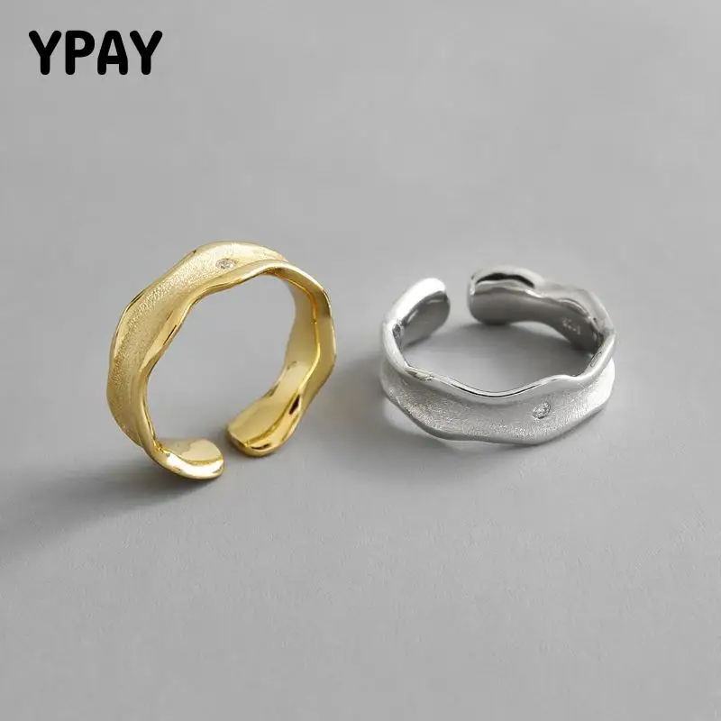 

YPAY, 100% натуральная 925 пробы, серебряные Регулируемые кольца для женщин, Корея, INS, простое волнистое Открытое кольцо, ювелирные изделия, рожде...