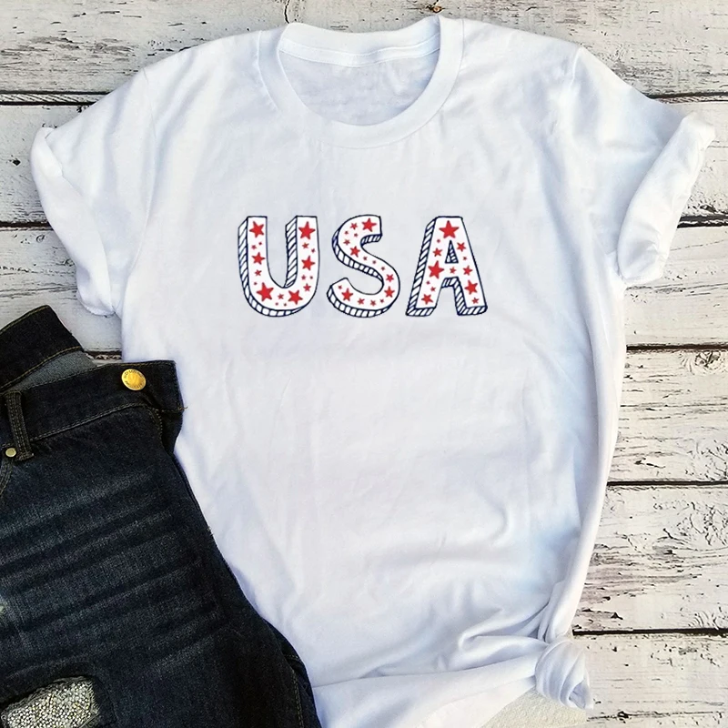 

Usa Independence Day Shirts Women 2020 Gothic American Flag Patriotism Streetwear Women Tshirt Couple Clothes Funny T