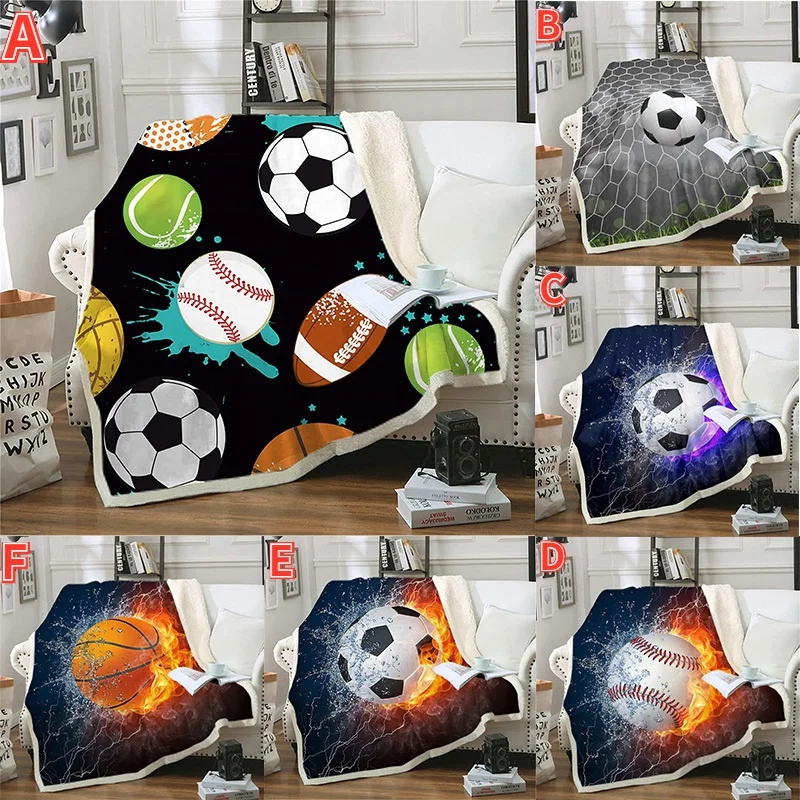 

Flannel Winter Bed Blanket Football Printing Throwing Blanket Plaid on The Sofa Warm and Soft Household Nap Blanket for Beds