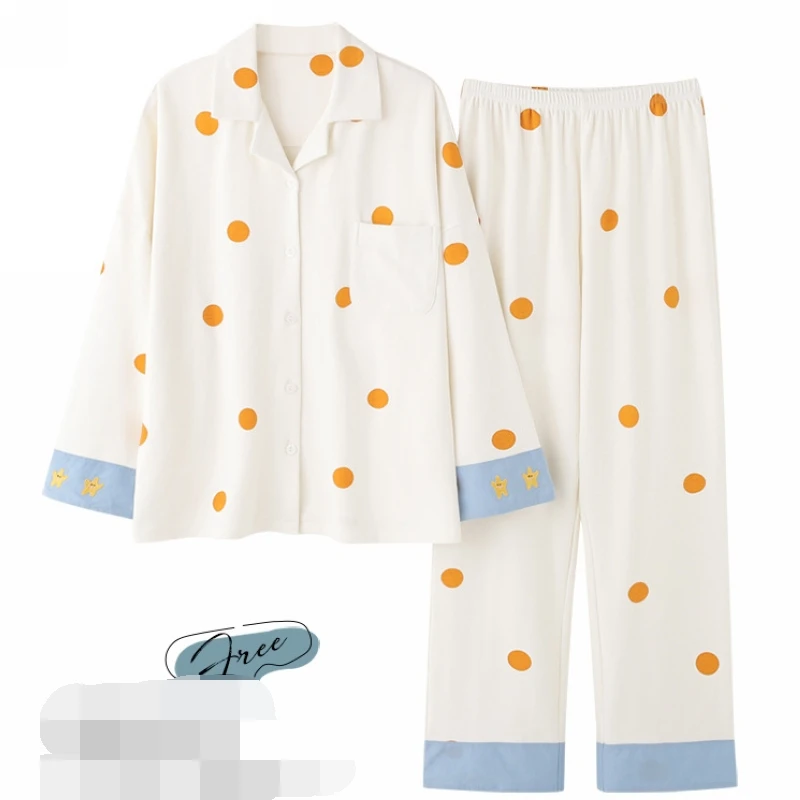 

Cardigan long-sleeved pajamas women's spring and autumn cotton cartoon cute casual plus size home clothes can be worn outside pa