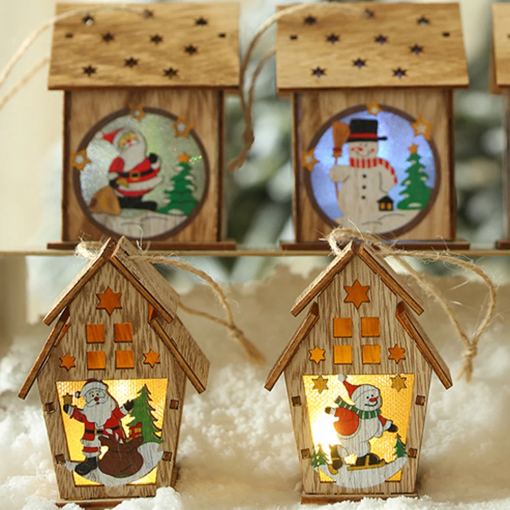 Attractive Christmas Snowman Santa LED Luminous Wood House Hanging Wedding Party Xmas Tree Decoration Exquisite workmanship | Дом и сад