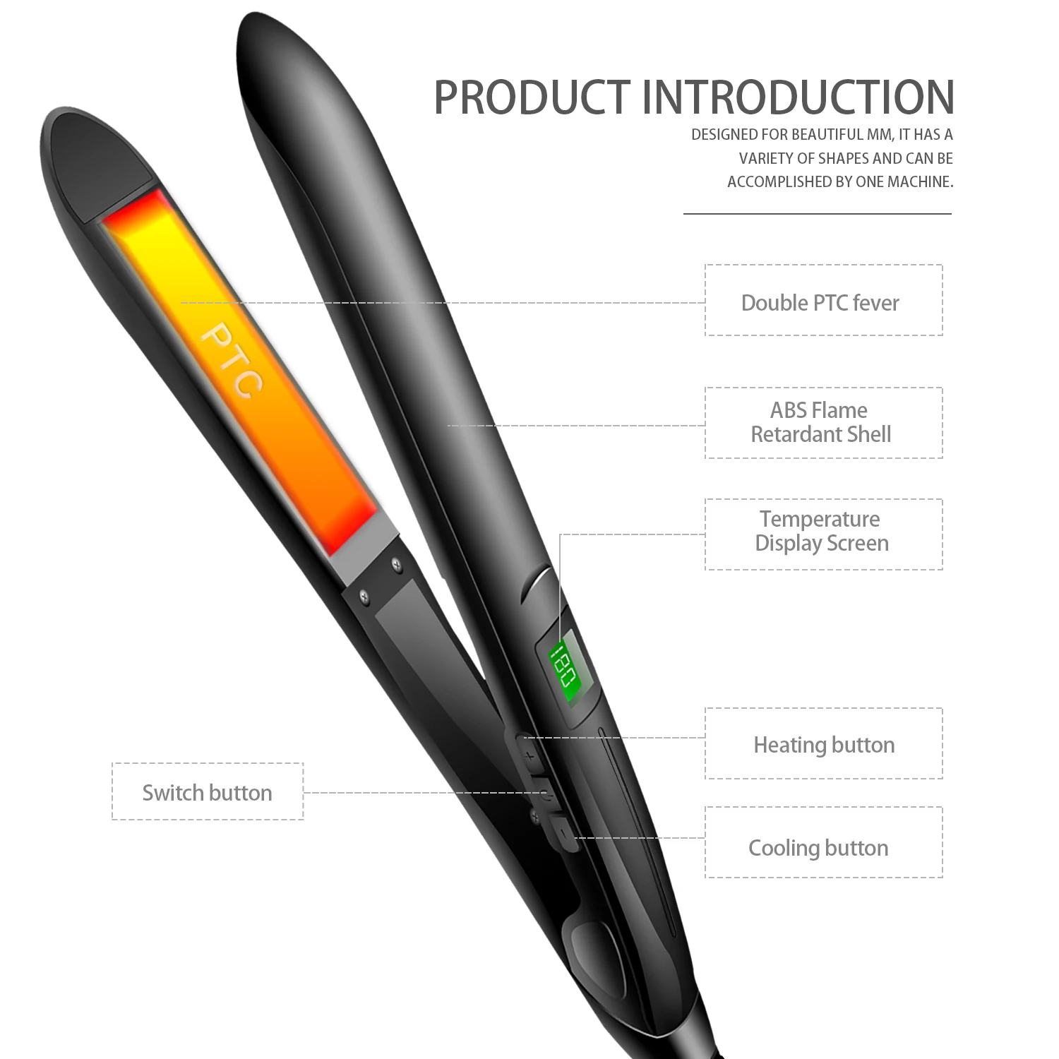 

Hair Straightener Curler Professional Mini Hair Straightening Ceramic Coated LCD Screen Fast Heating Straight Curling Style Tool