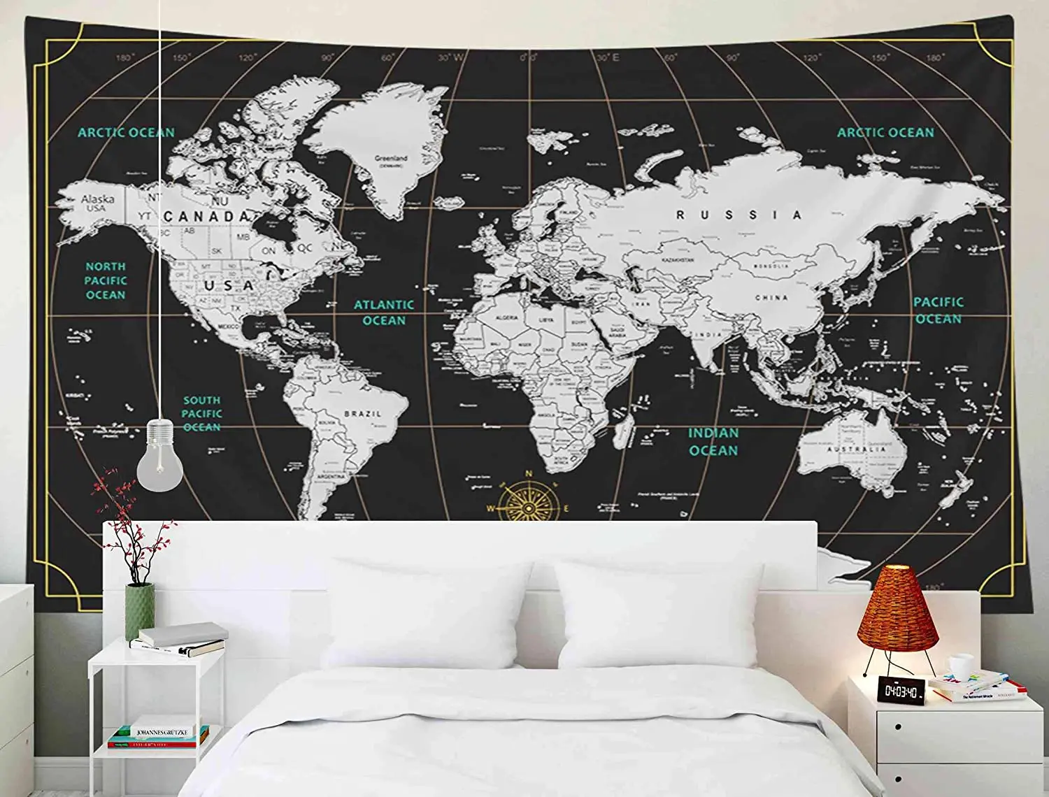

Black World Map Capsceoll Wall Hanging Decorations Outdoor Art Tapestry For Living Room Decor Paintings Blanket For Bedroom