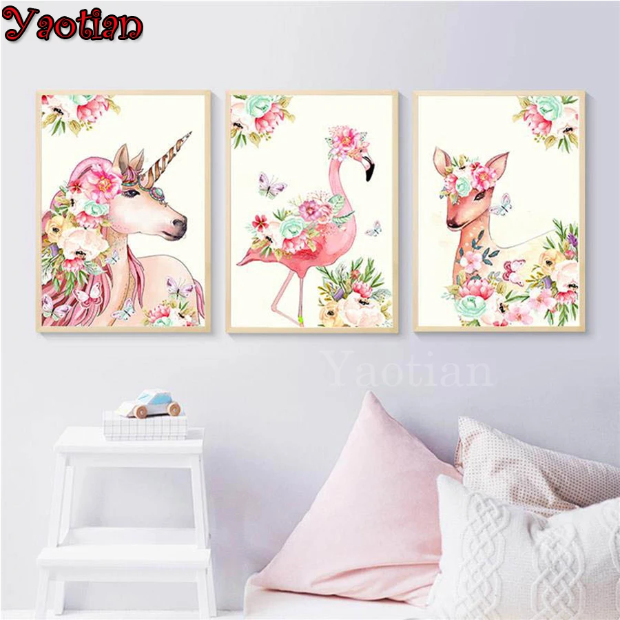 

Единорог Фламинго олень 5d Сделай Сам Алмазная мозаика рукоделие полный дрель Алмазная вышивка гостиная декор искусство 3 шт.