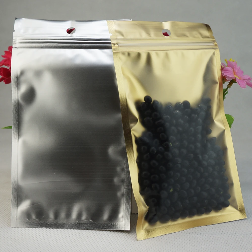 8*13 см 100 шт х алюминиевые золотые ziplock мешки Матовые прозрачные передние