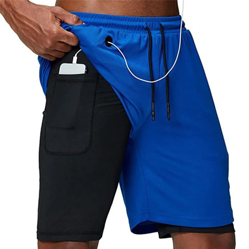 

Summer Men's 2 in 1 Shorts Casual Outdoor Double-Deck Pants Male Running Training Fitness Shorts Pockets Brand Fashion Pants