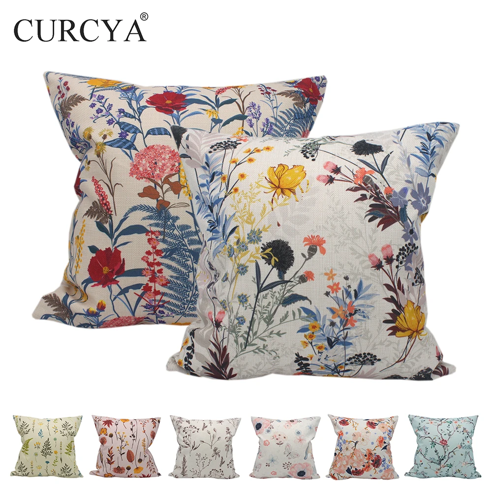 

CURCYA Decorative Throw Pillow Cover Chair Waist Lumbar Sofa Cushion Cover Flower Floral Pattern Polyester 45x45cm Pillowcase