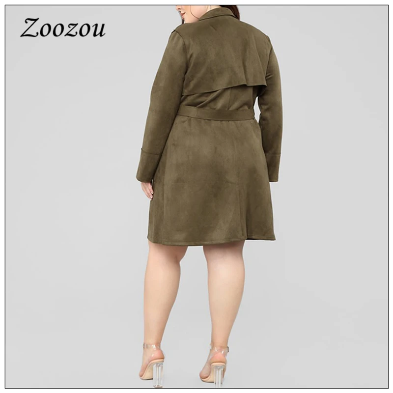 Plus Size Loose Suede Leather Trench Coat Women Winter Tie Belt Warm Outwear Lady Faux Leather Casual Vintage Long Jacket Custom