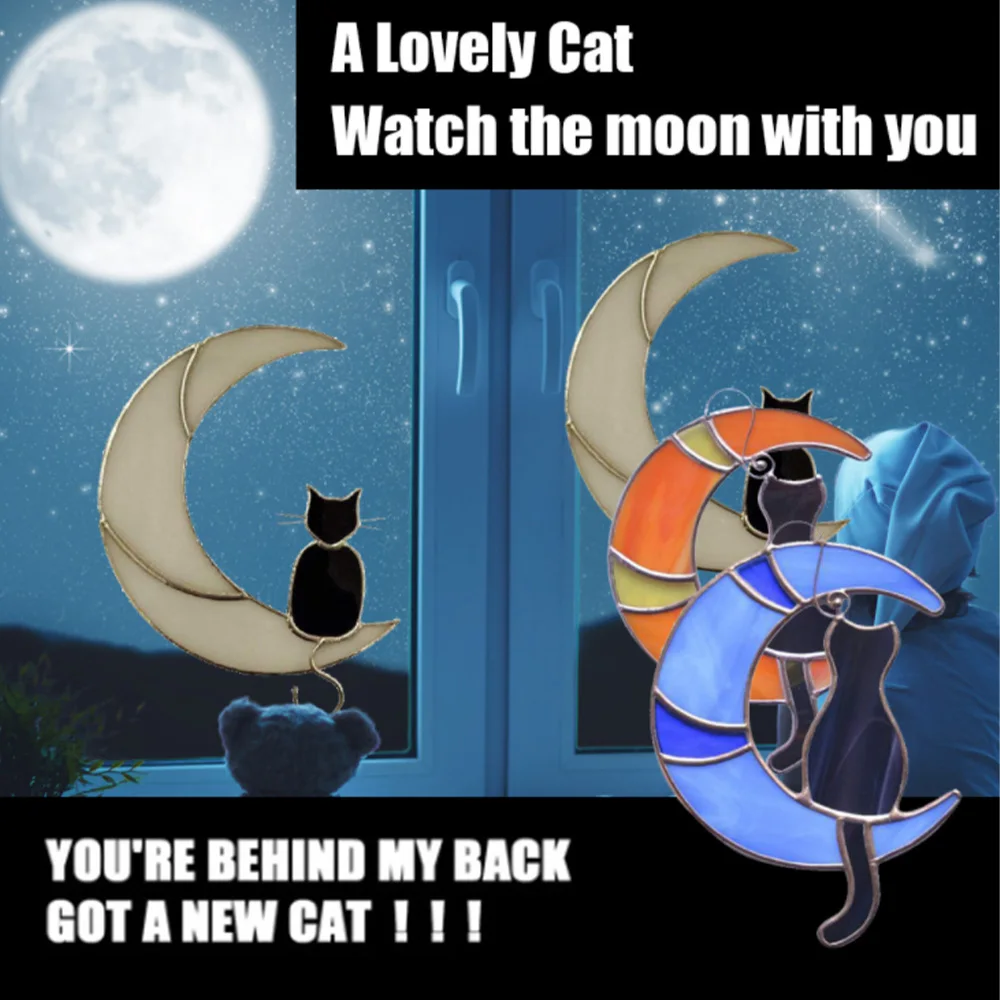 

1pc Cartoon Moon Cats Window Stickers Decorative Home Wall Stickers
