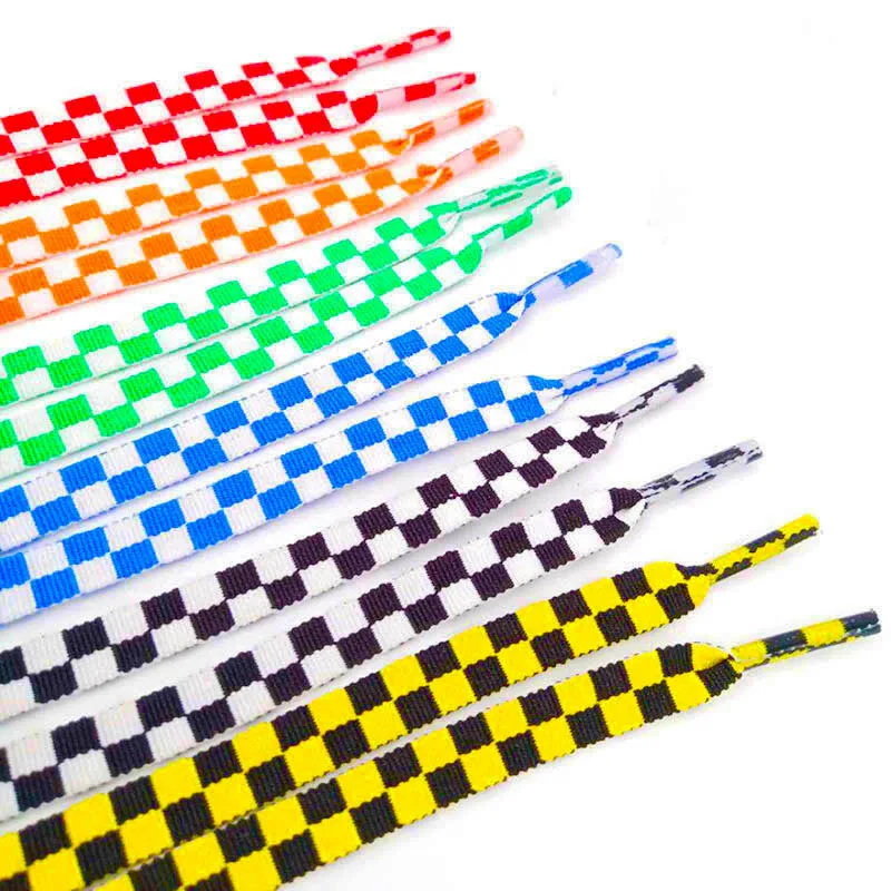 

1Pair Flat Black And White Grid ShoeLace Mosaic Sublimated Printing Checkered Ribbons Shoelaces Polyester Heavy Duty Sneaker