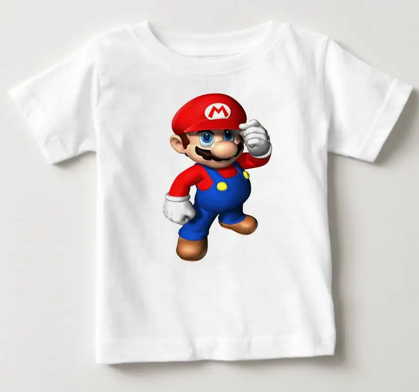 white T-shirt Одежда для малышей Лидер продаж, Детская футболка с принтом «Братья Супер Марио» летняя модная одежда с короткими рукавами для маленьких мальчиков и девочек - Цвет: white T-shirt