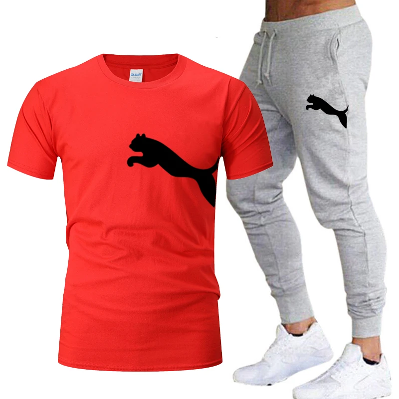

Men's new brand fashion printed sportswear set cotton quick drying gym fitness running set fashion short sleeve T-shirt + joggin