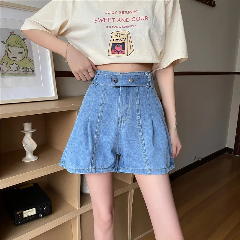 

Denim Shorts Blue Color Women's Summer 2021 Women Wide Legs High Waist A-line Hot Sale Shorts for Women Ladies Wide Leg Jeans