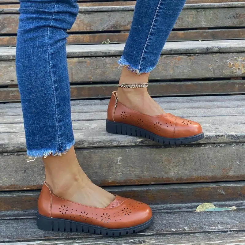 Shallow Mouth Shoes Women 2021 Spring New European and American Shallow Mouth Casual Shoes Hollow Flat Comfortable Women's Shoes