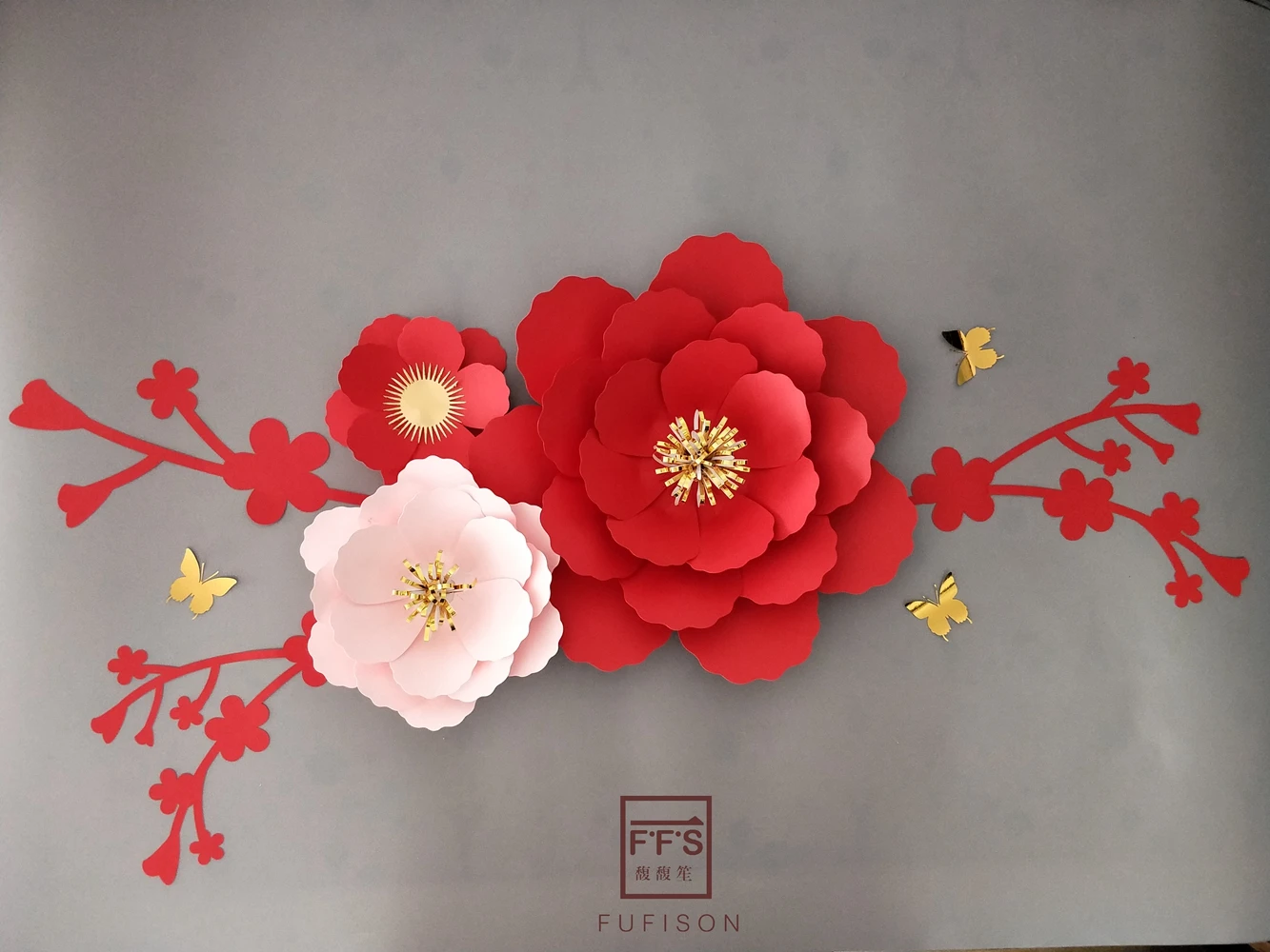 FFS красный цветок сливы 3D искусственный бумажный трехмерное украшение вечерние