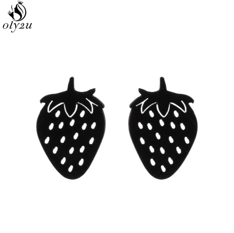 Small Cute Strawberry Stud Earrings for Women Girls Street Beat Net Red Personality Plant Stainless Steel Earring Earcuff images - 6
