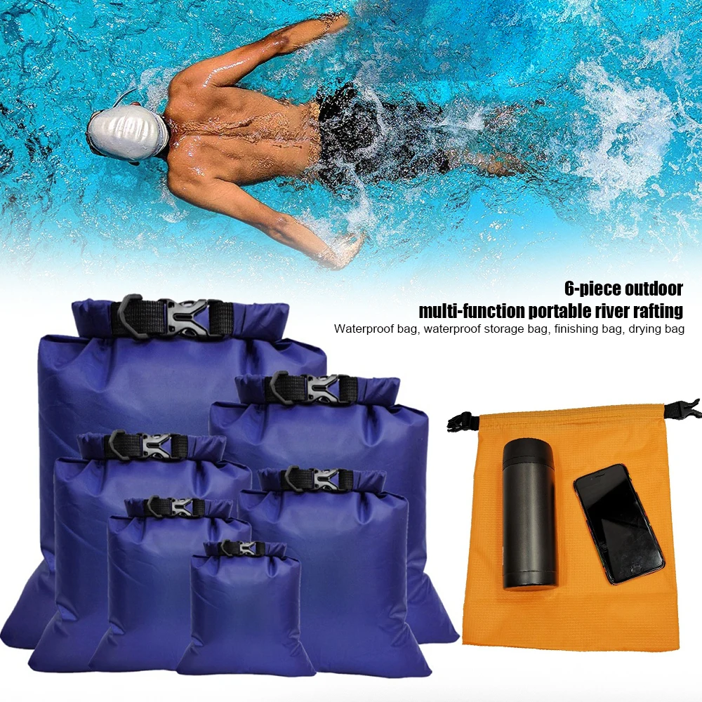 

6 PCS Outdoor Waterproof Bag Dry Sack Waterproof Dry Backpack Storage Pouch For Drifting Boating Floating Kayaking Beach