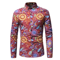new spring autumn mens casual shirts long sleeve fashion flower print hawaiian style comfort tops