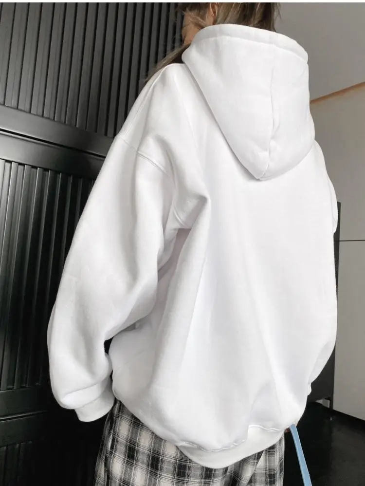 

Lauri Laki White Harajuku Pullover Hoodies Women Plus Size Sweatshirts Casual Oversize Hoodie Loose Punk Winter Warm Tops 2020