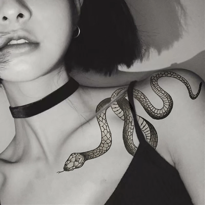 

Black Large Size Arm Temporary Tattoo Stickers Black Snake for Woman Men Body Waist Long Lasting Waterproof Dark Snake Tattoos