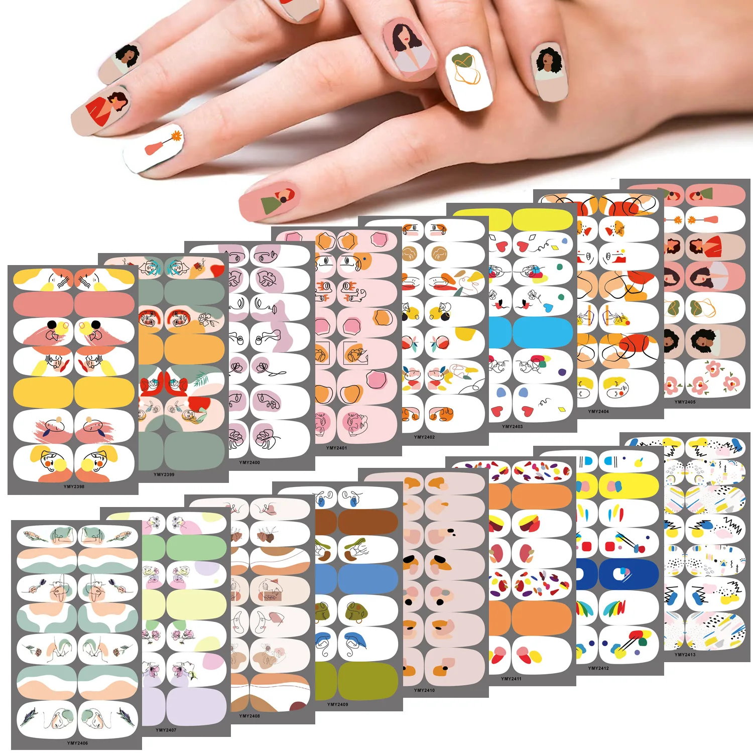 

14tips New Ins Style Hit color Nail Sticker Summer Waterproof Graffiti Adhesive Full Cover Nail Sticker Manicure