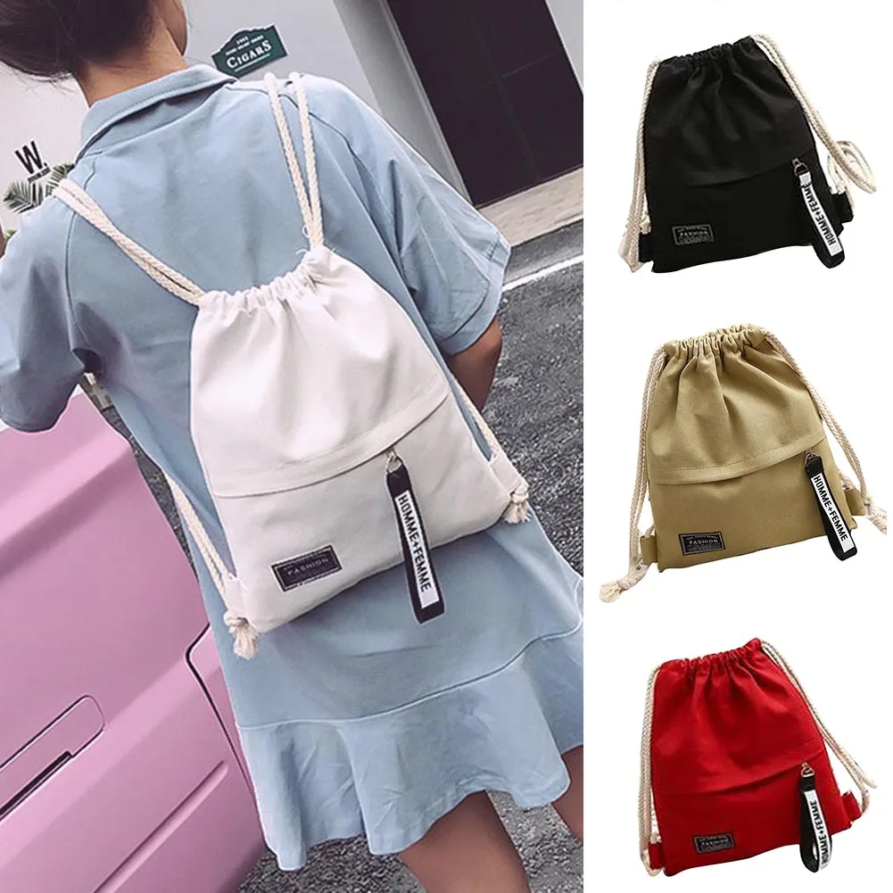 

Women Canvas Storage Drawstring Bag Rucksack Backpack Casual for School Travel -MX8