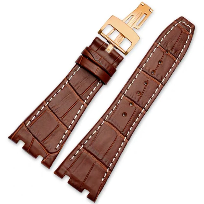For AP 15400 wrist straps 26mm watchband black|blue brown 100% Genuine Leather Handmade Watch Band with steel deployment buckle