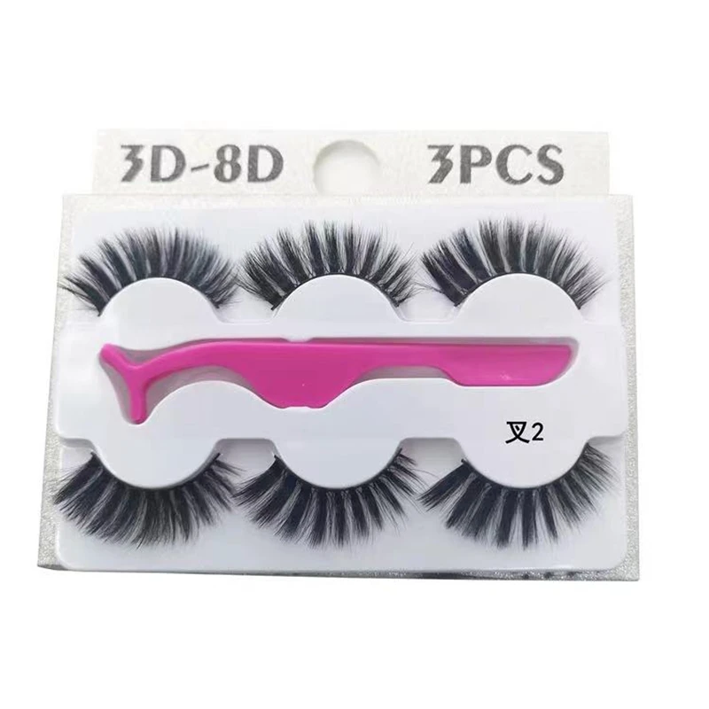 

3D stereo new dense false eyelashes 3 pairs with tweezersmulti-layer natural lifelike thick and slender