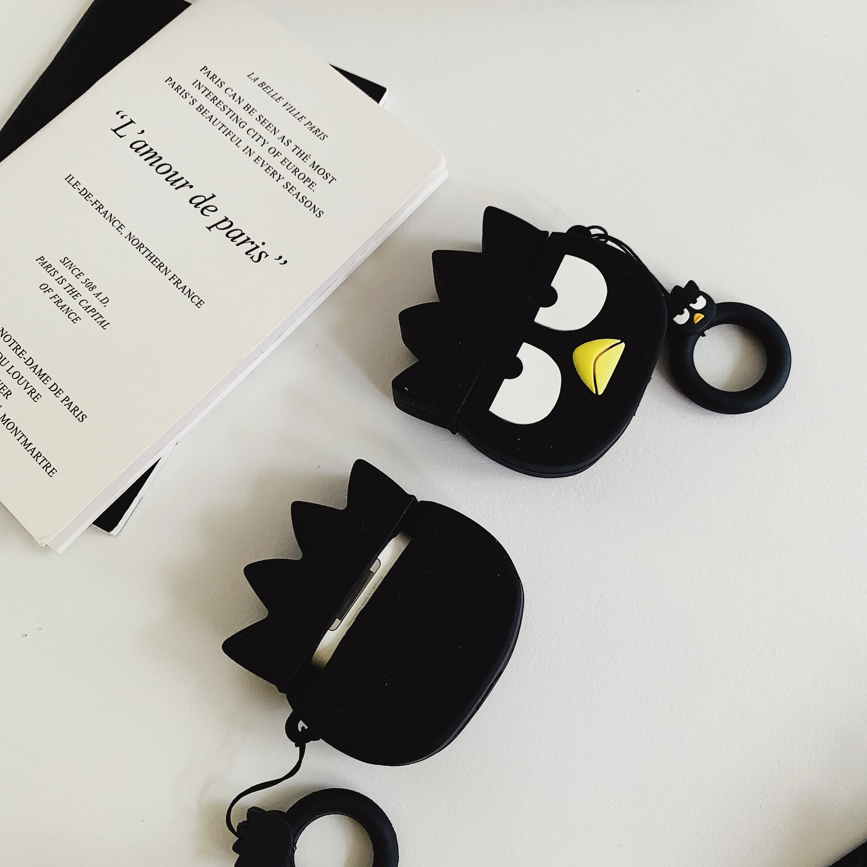 Чехол для airpods черный пингвин милый мультфильм силиконовый bluetooth гарнитура чехол