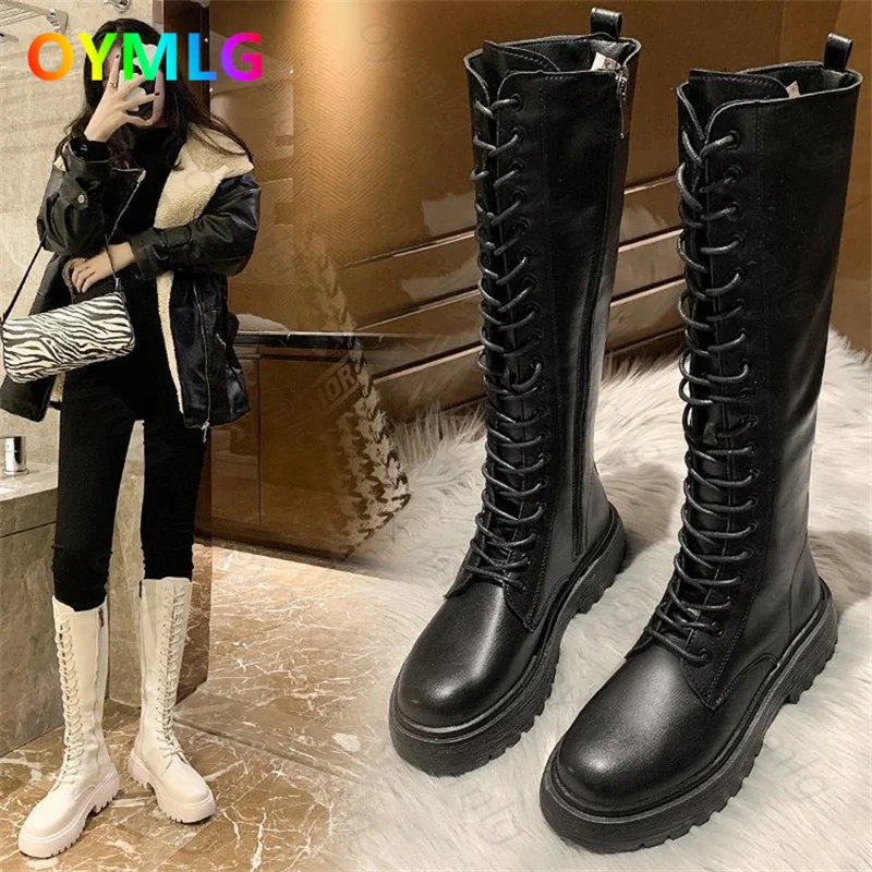 

Женские сапоги до колена, белые тонкие сапоги на толстой подошве, высокие рыцарские кожаные сапоги, Осень-зима 20201