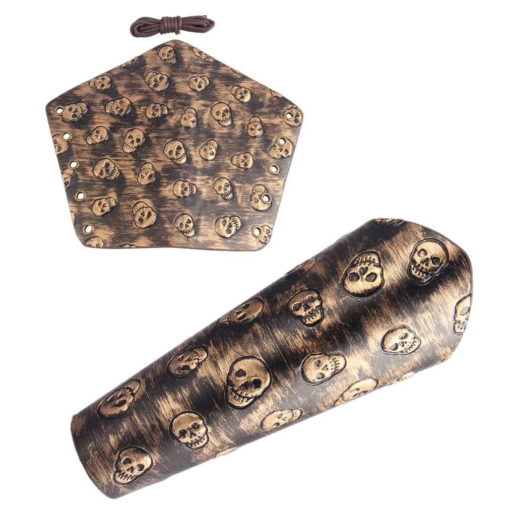 Наручники из искусственной кожи для стрельбы из лука фиксатор для руки Bracers средневековый армированный Готический Череп гаунтлет браслет