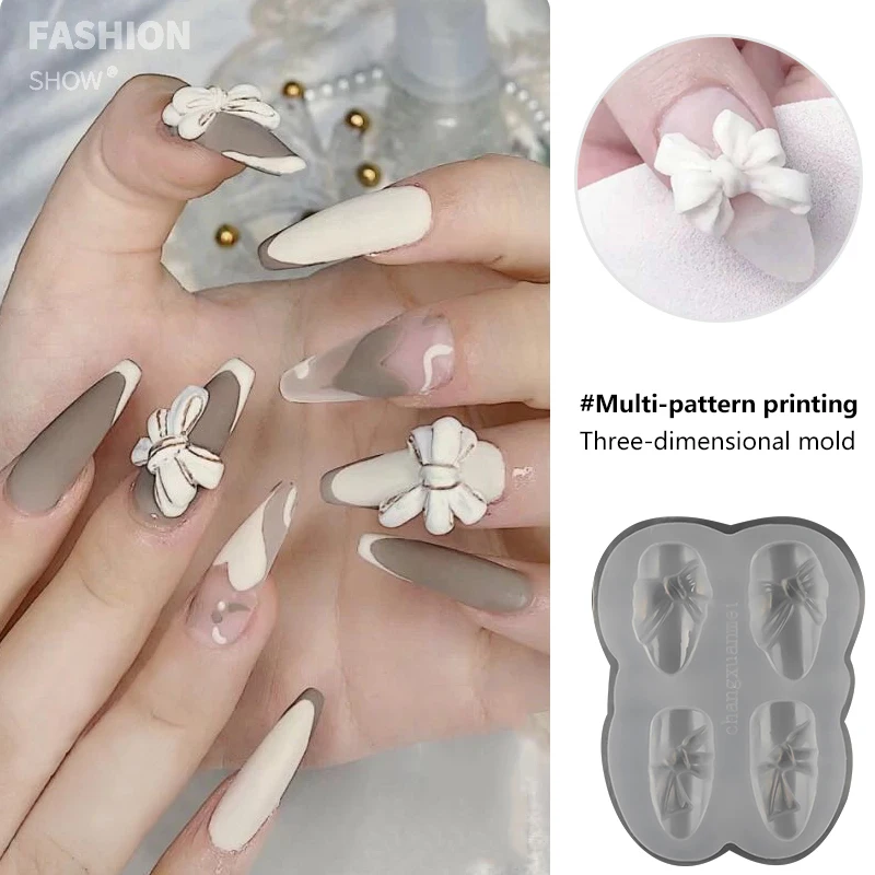 

Silicone Nail Mold Candy Bear Bow Carved AbrasivesNail Art Template Mold Nail Polish Glue Phototherapy Filled Silicone Mould