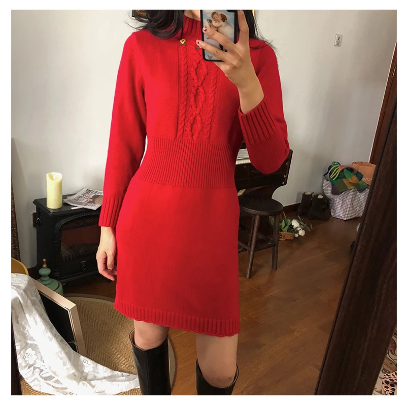 Женское платье новинка осень зима 2019 маленькое свитер с цветочным узором и